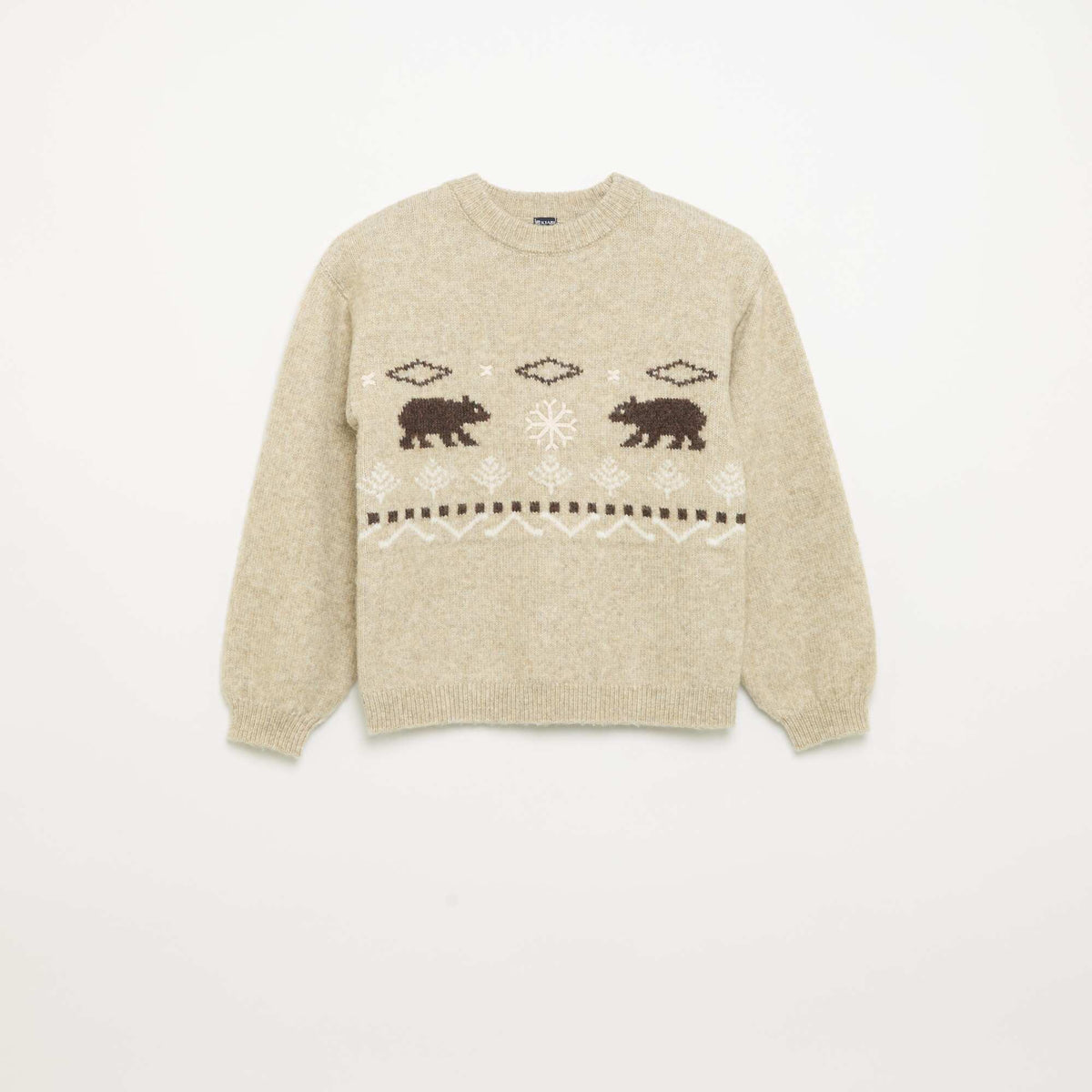 Jacquard knit sweater with 'bear' motifs BEIGE