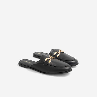 Moccasin-style mule slippers BLACK