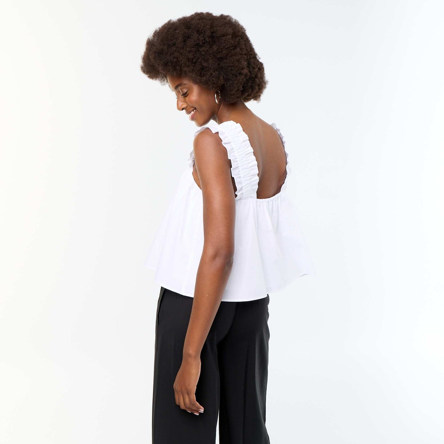 Sleeveless Top with Ruffled Straps WHITE