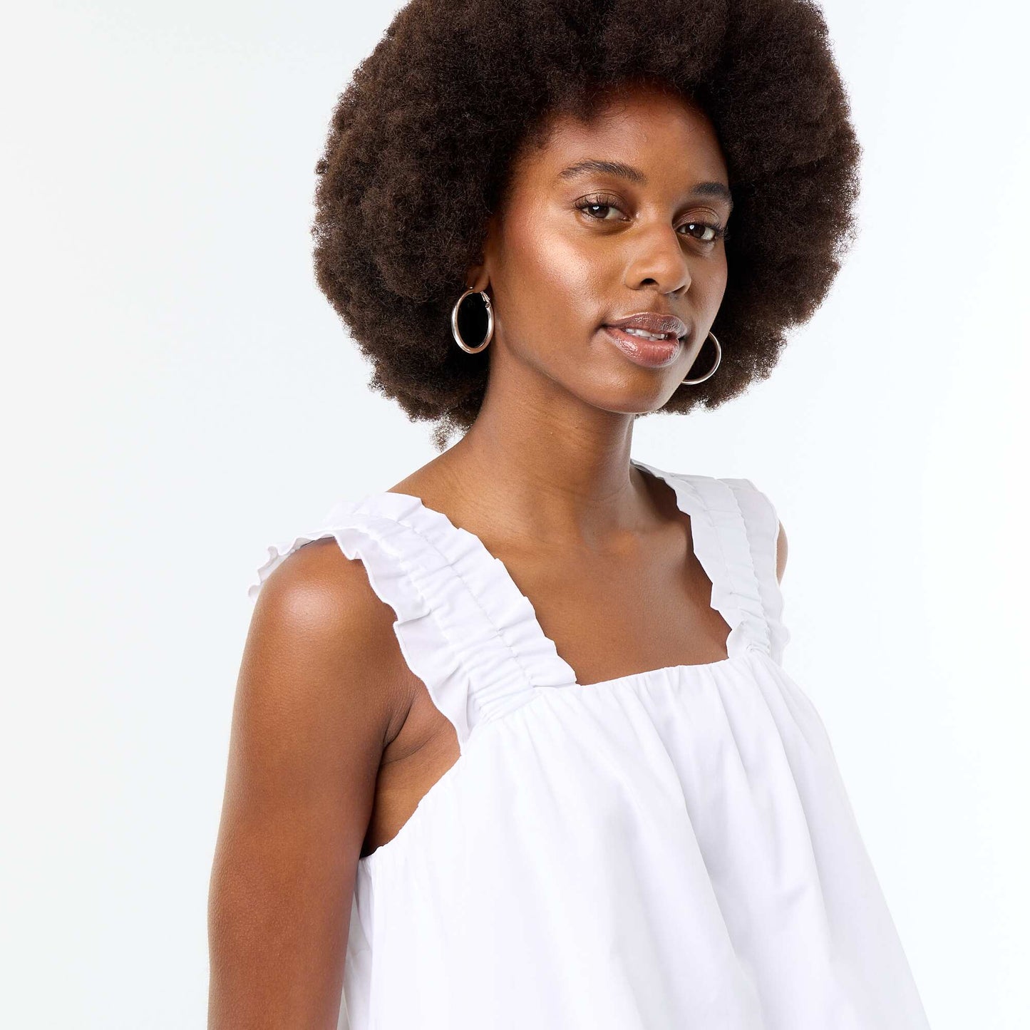 Sleeveless Top with Ruffled Straps WHITE