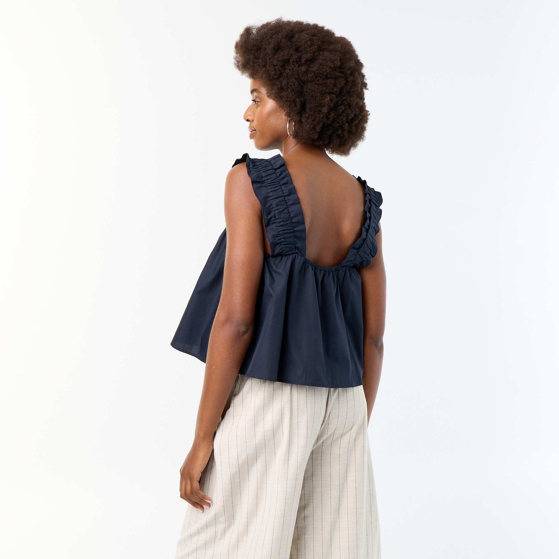 Sleeveless Top with Ruffled Straps BLUE