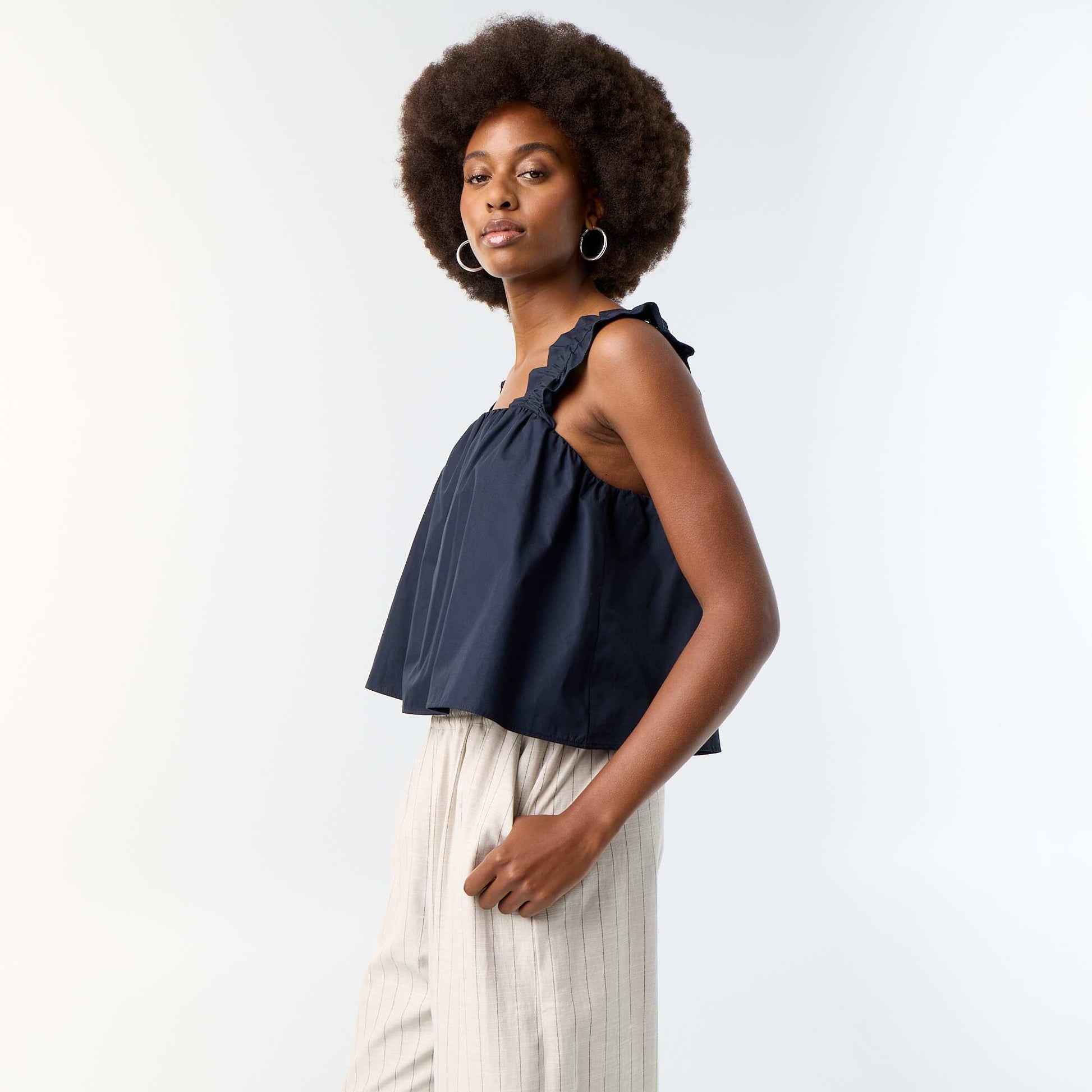 Sleeveless Top with Ruffled Straps BLUE