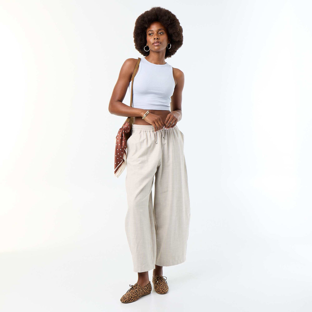 High-waisted wide-leg linen blend pants BEIGE