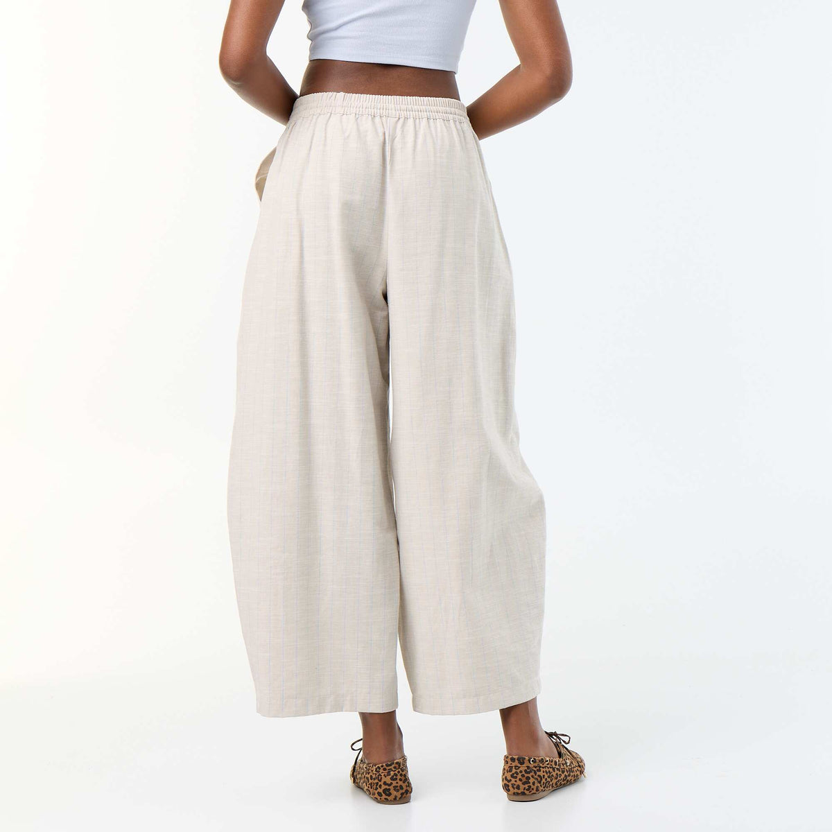 High-waisted wide-leg linen blend pants BEIGE