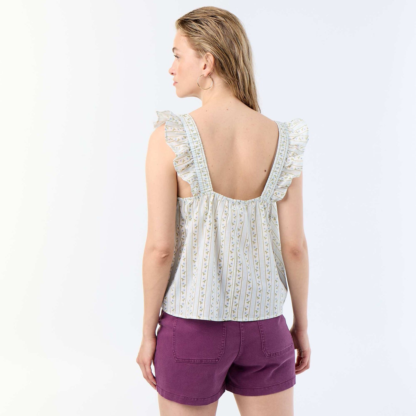Printed top with ruffled straps BLUE