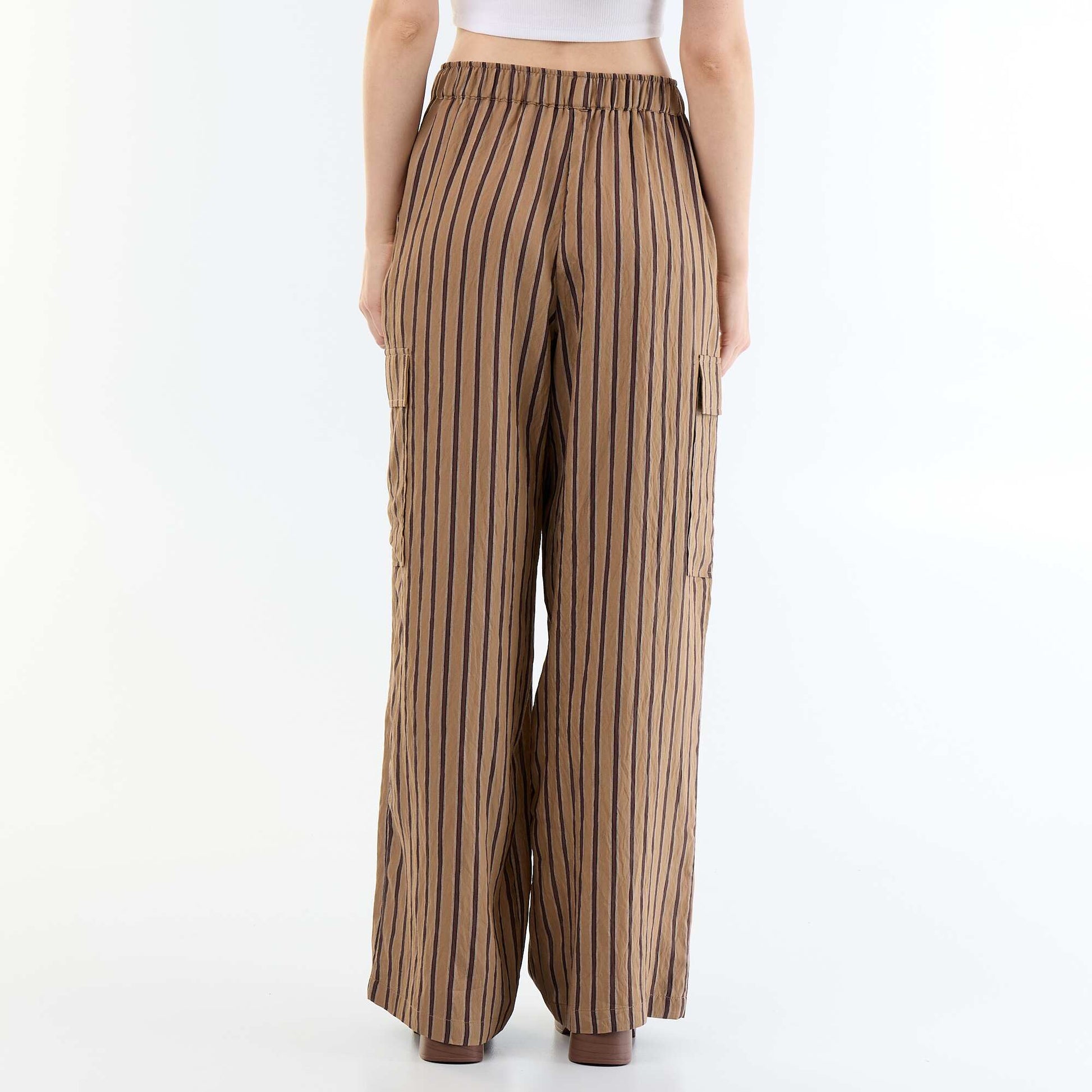 Wide-Leg Striped Trousers with Flap Pockets DARK BROWN