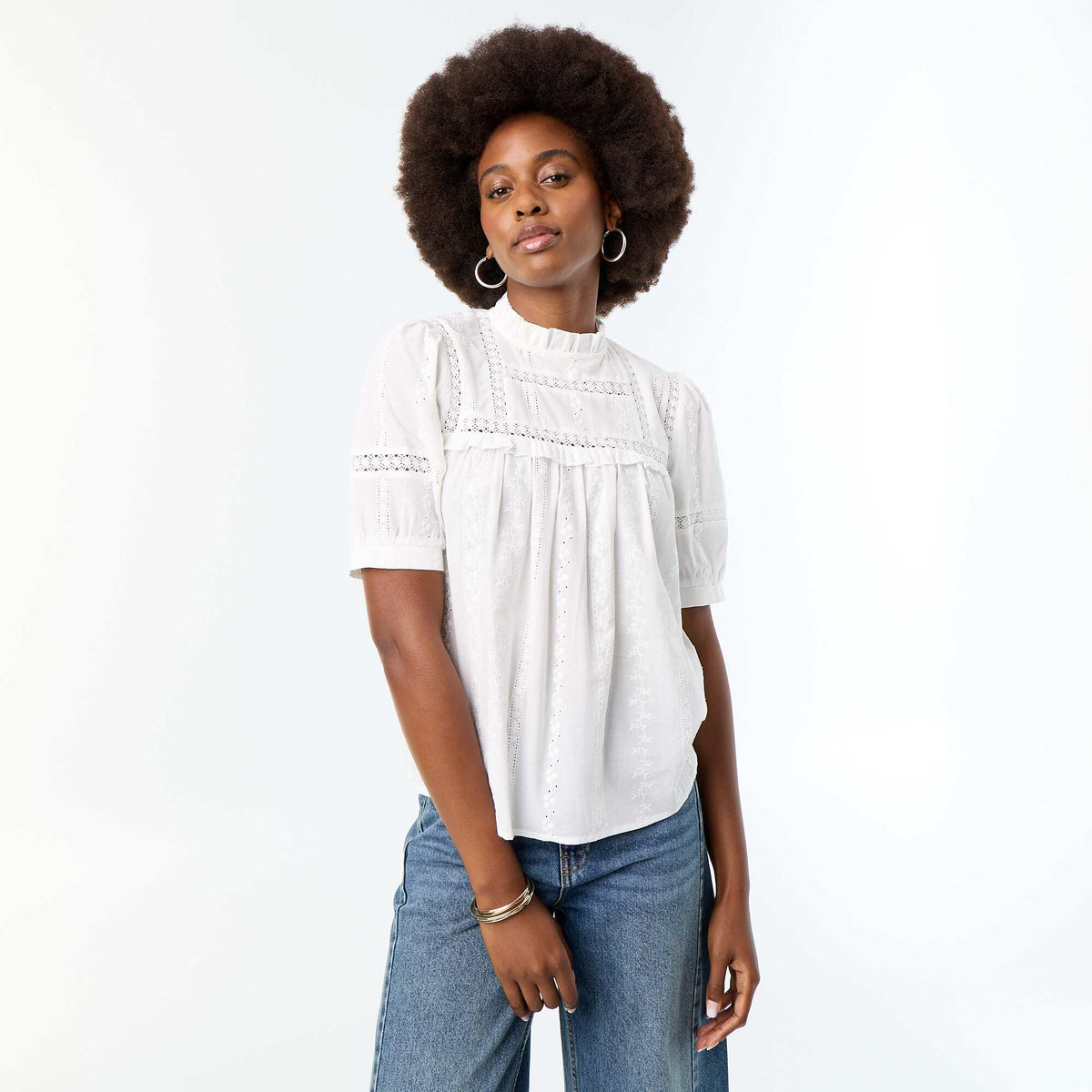 Short-sleeved blouse with embroidery WHITE