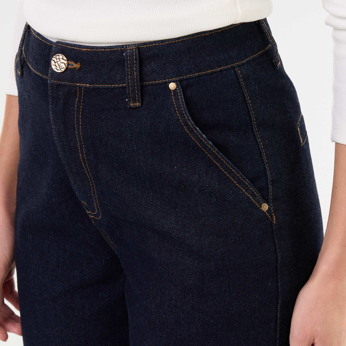 Plain Wide-Leg Denim Jeans with Wide Turn-Up Hems BLUE