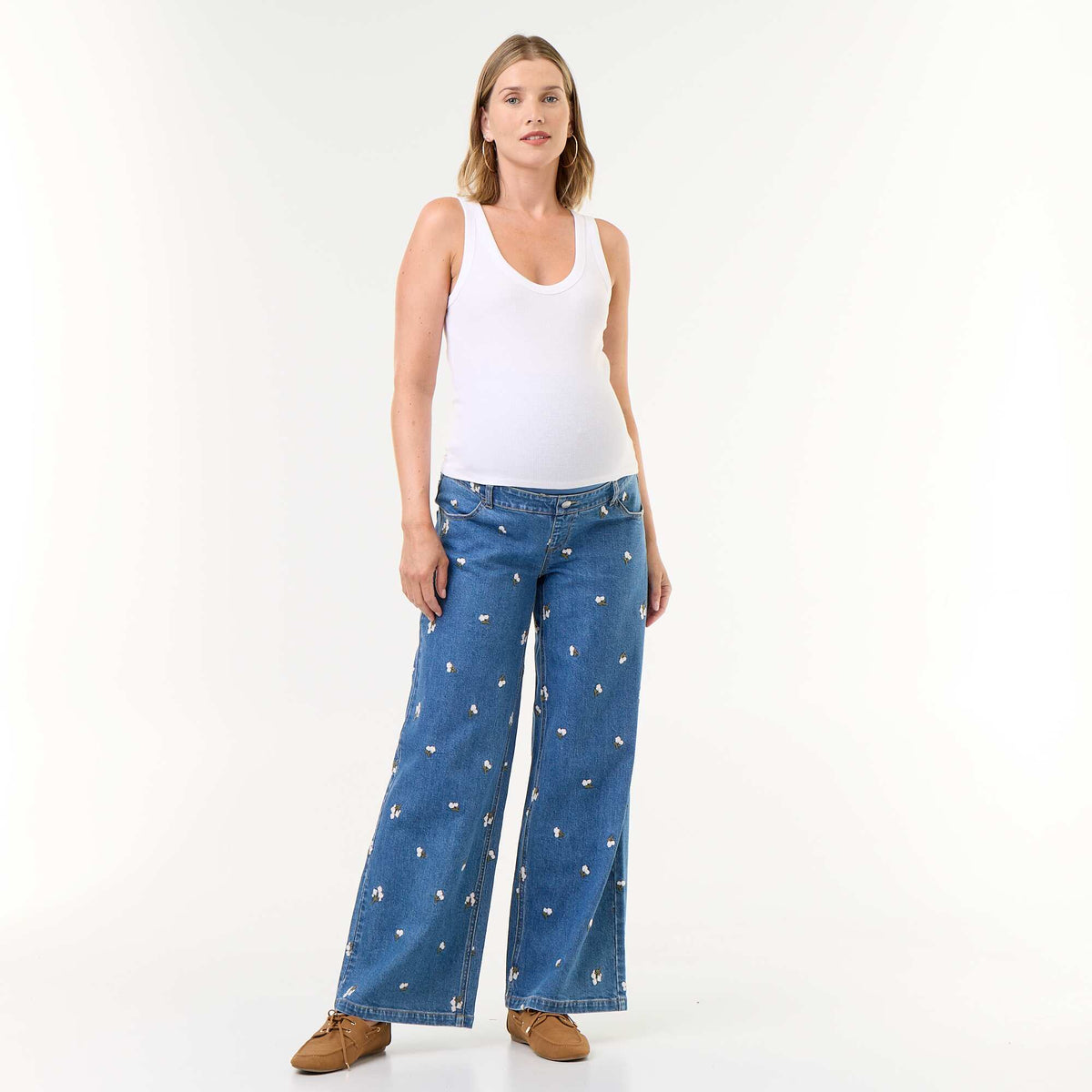 Patterned wide-leg maternity jeans BLUE