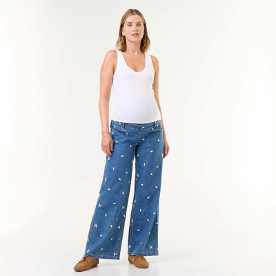 Patterned wide-leg maternity jeans BLUE