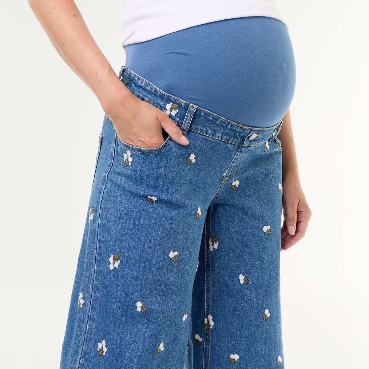 Patterned wide-leg maternity jeans BLUE