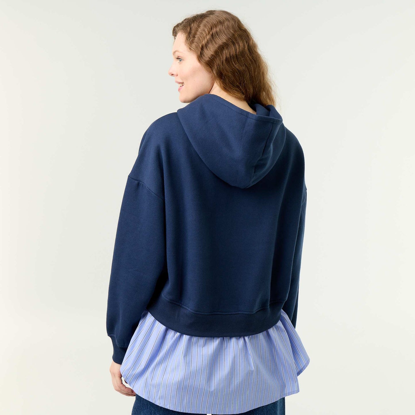 2-in-1 Shirt-Hem Hoodie BLUE