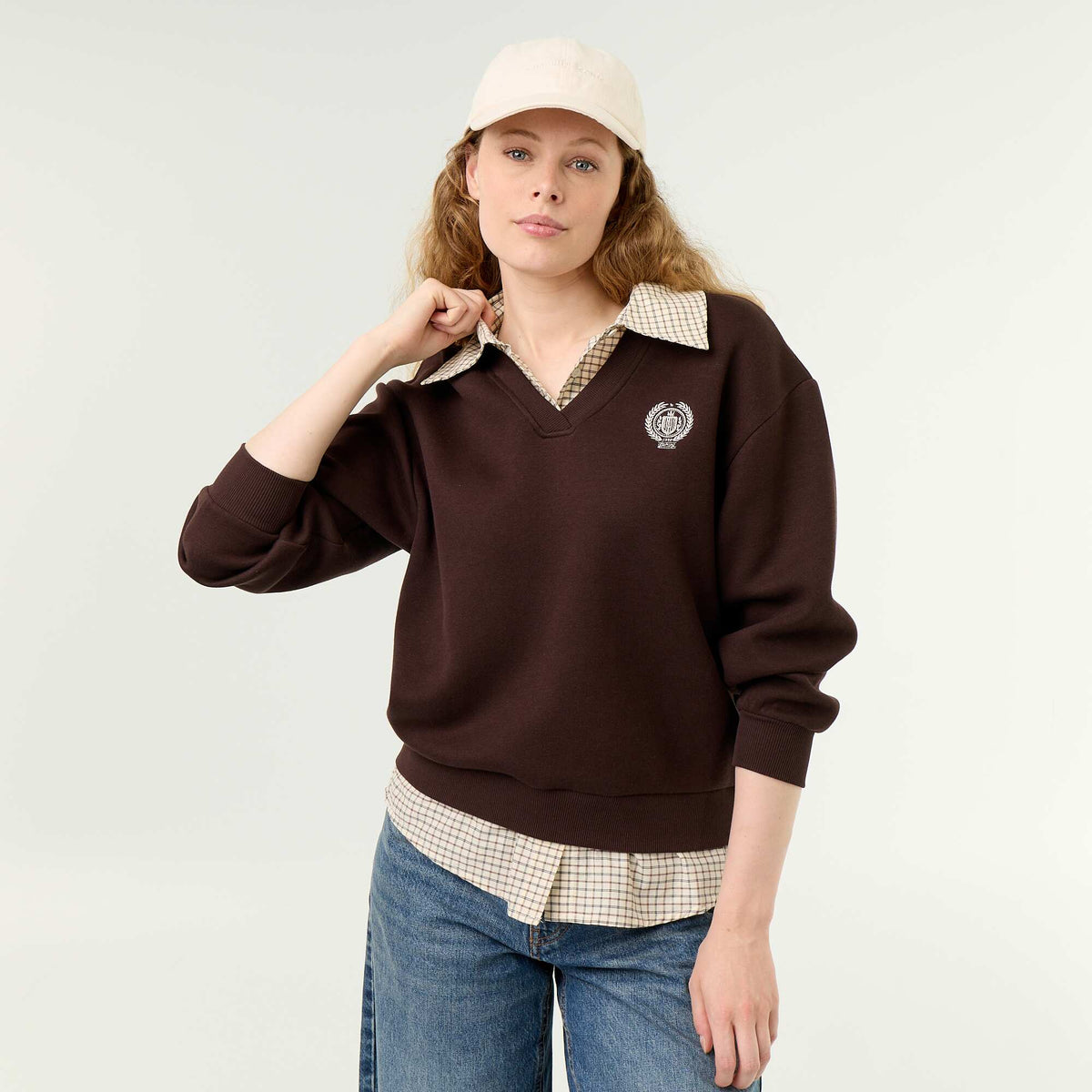 2-in-1 Shirt Sweatshirt BROWN