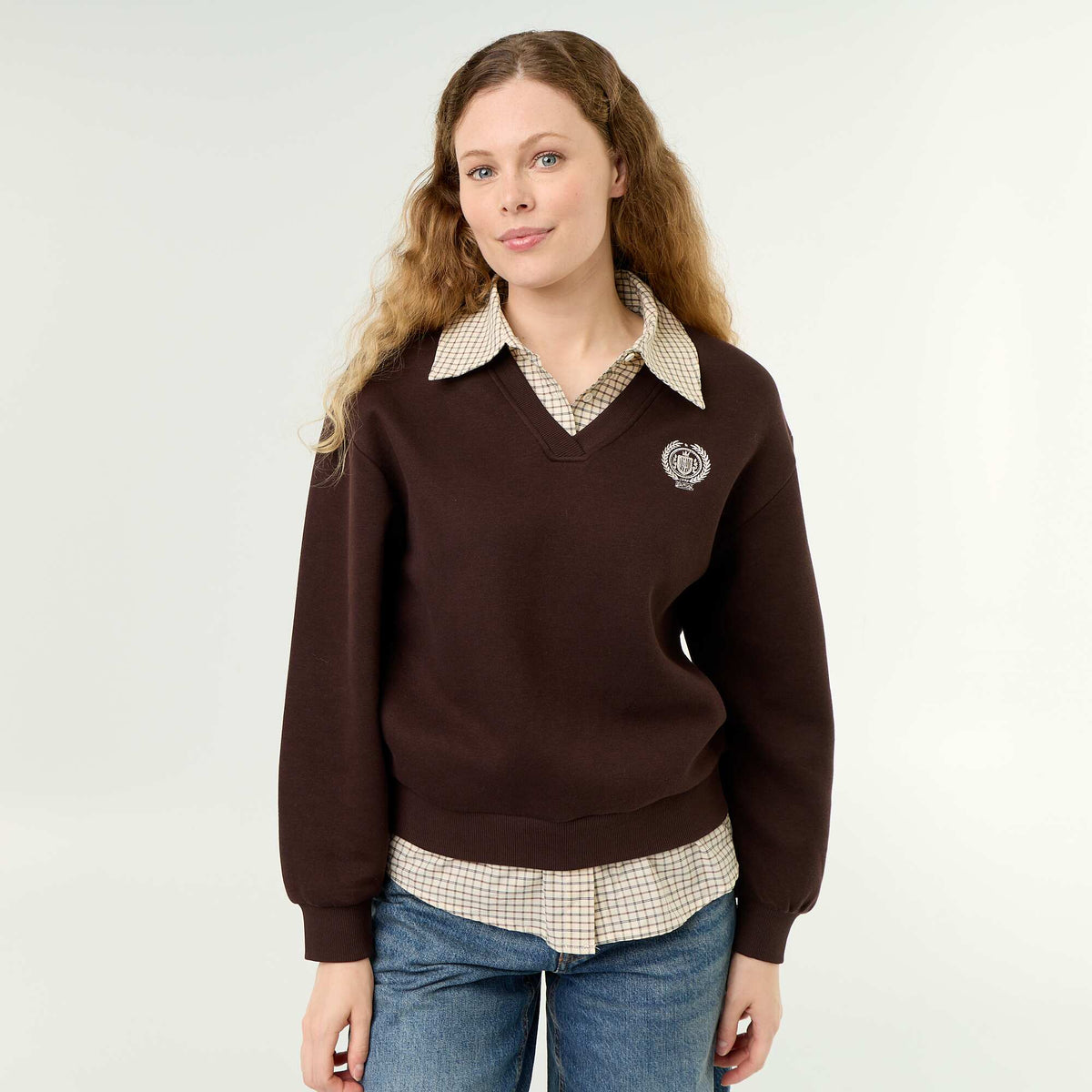 2-in-1 Shirt Sweatshirt BROWN