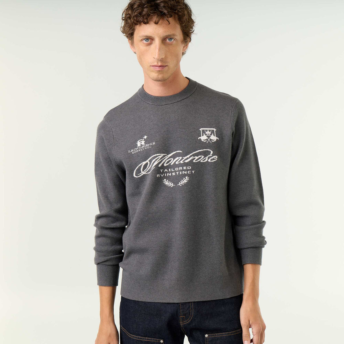 Chunky Knit Crew Neck Sweater GREY