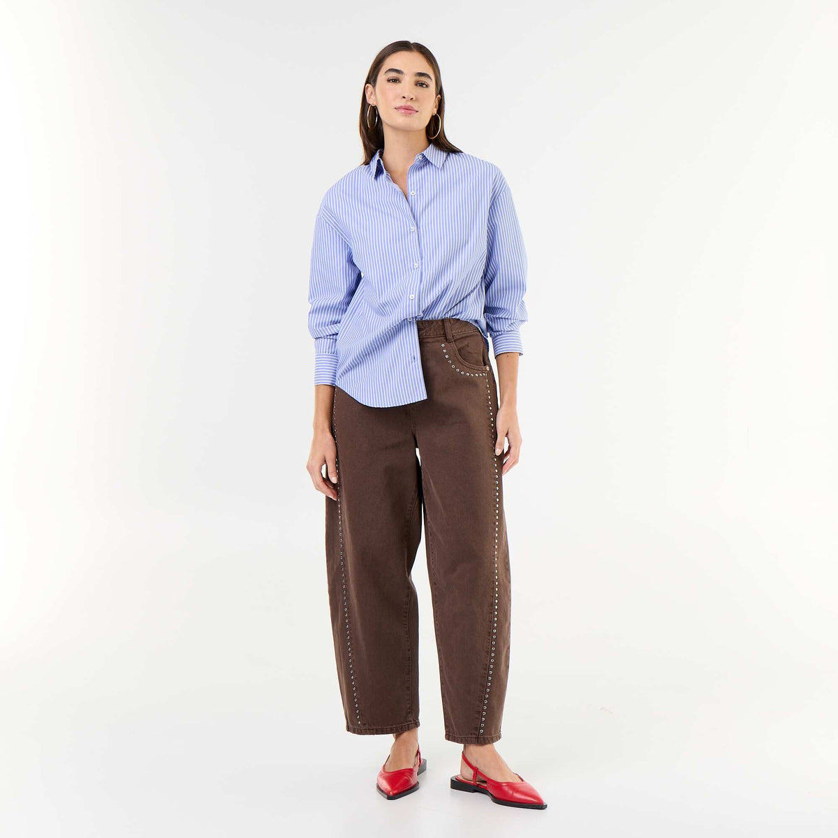 Studded Barrel Trousers BROWN