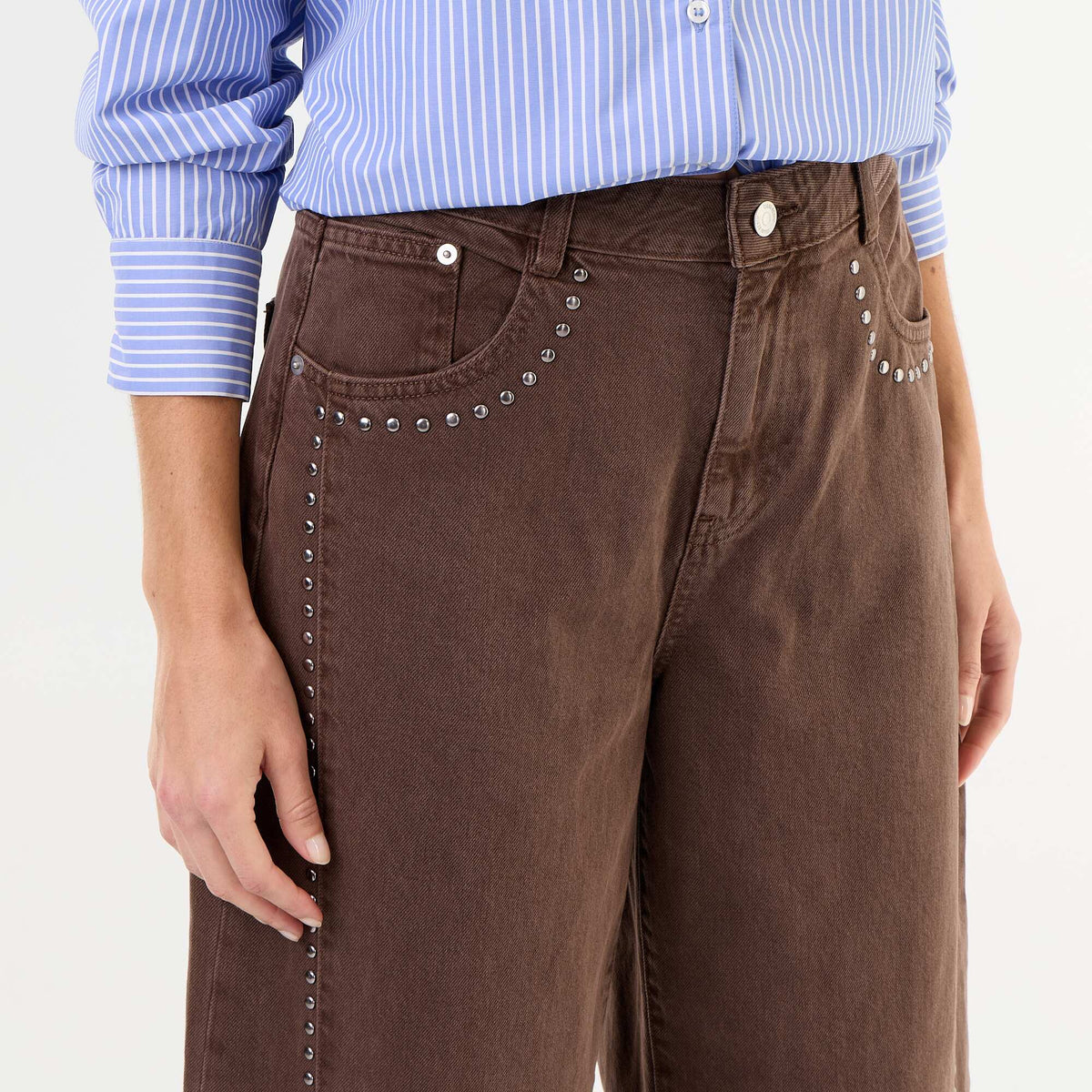 Studded Barrel Trousers BROWN