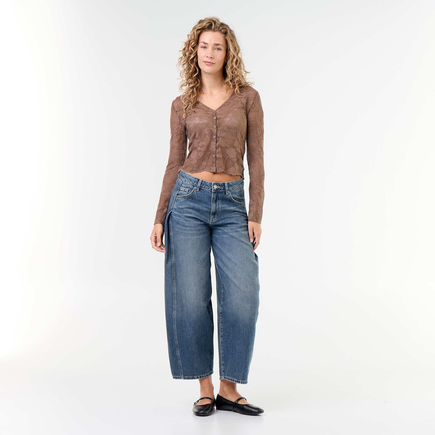 Blouse-effect lace T-shirt BROWN