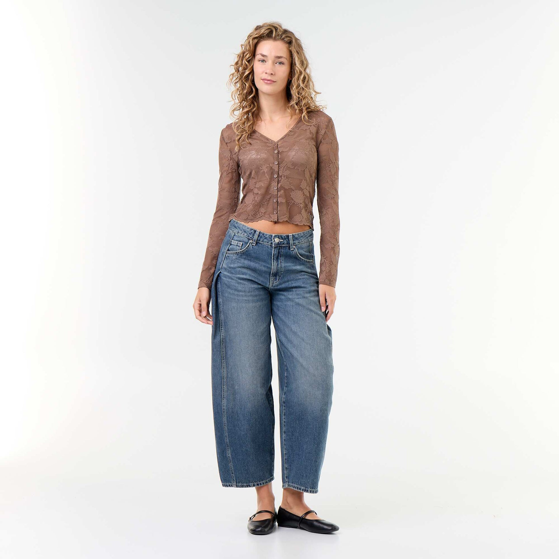 Blouse-effect lace T-shirt BROWN