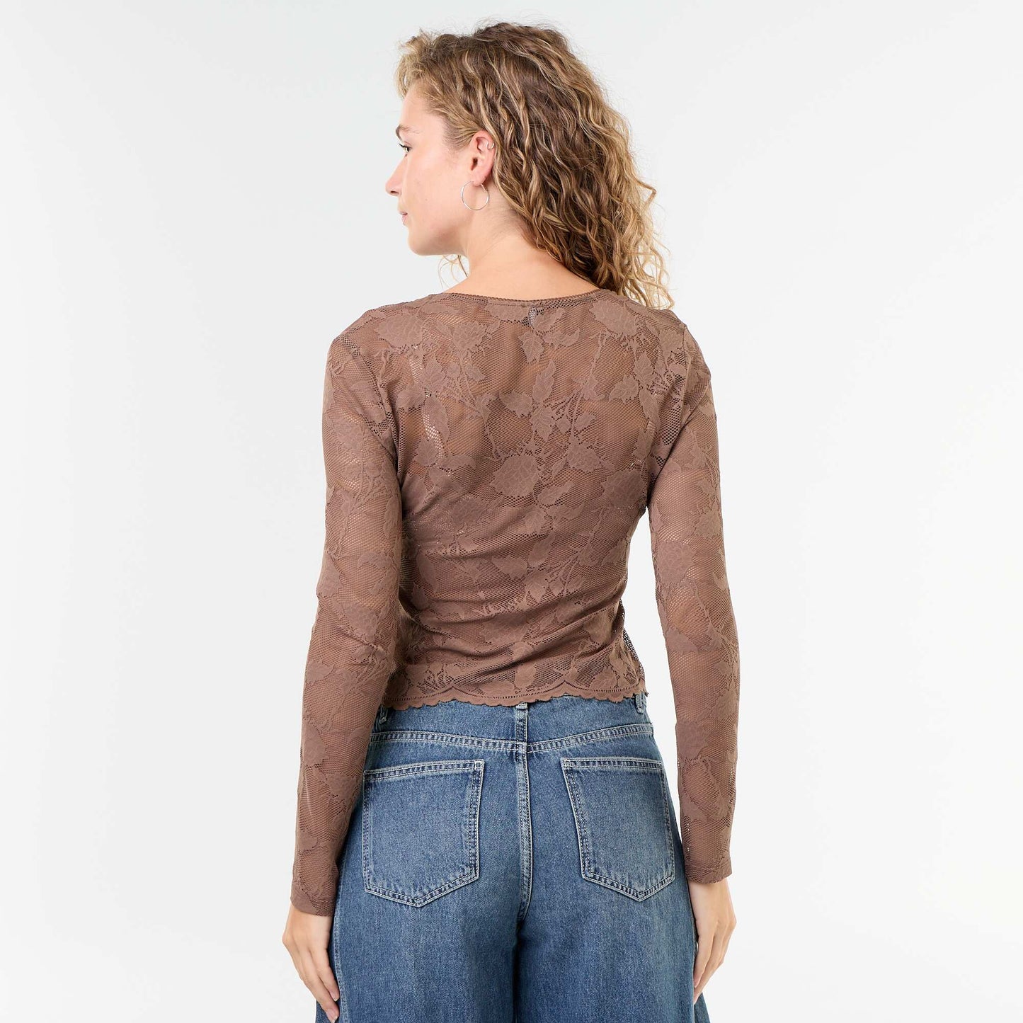 Blouse-effect lace T-shirt BROWN