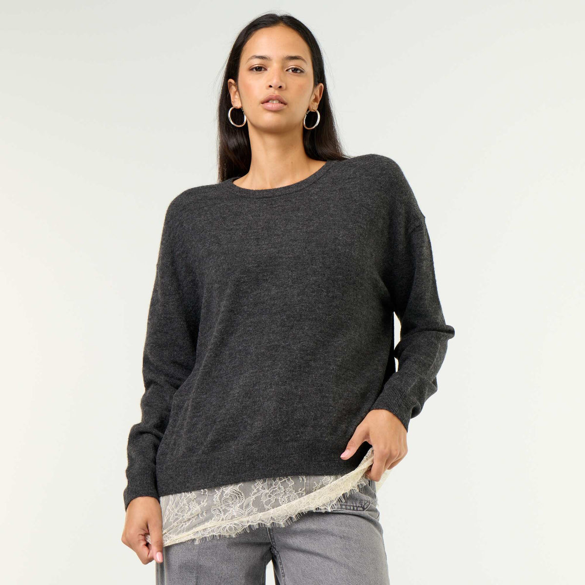 Lace-Inset Sweater GREY
