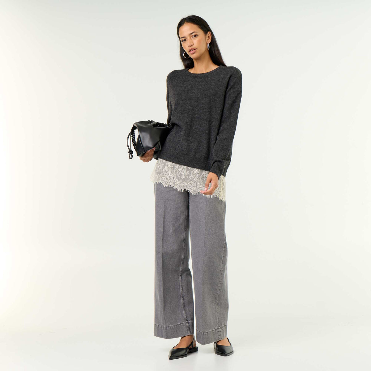 Lace-Inset Sweater GREY