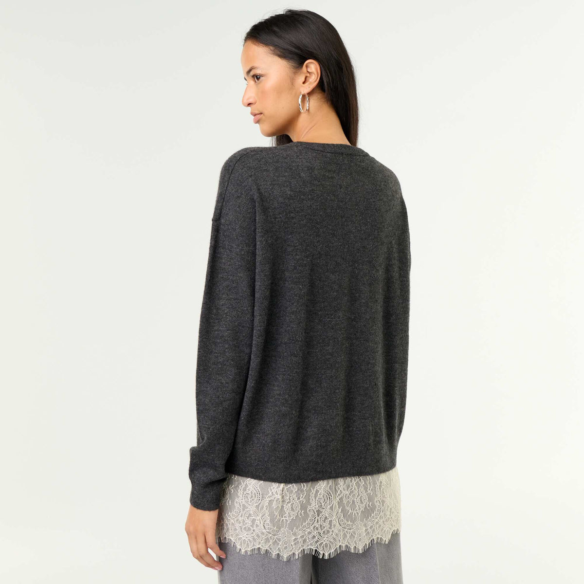 Lace-Inset Sweater GREY