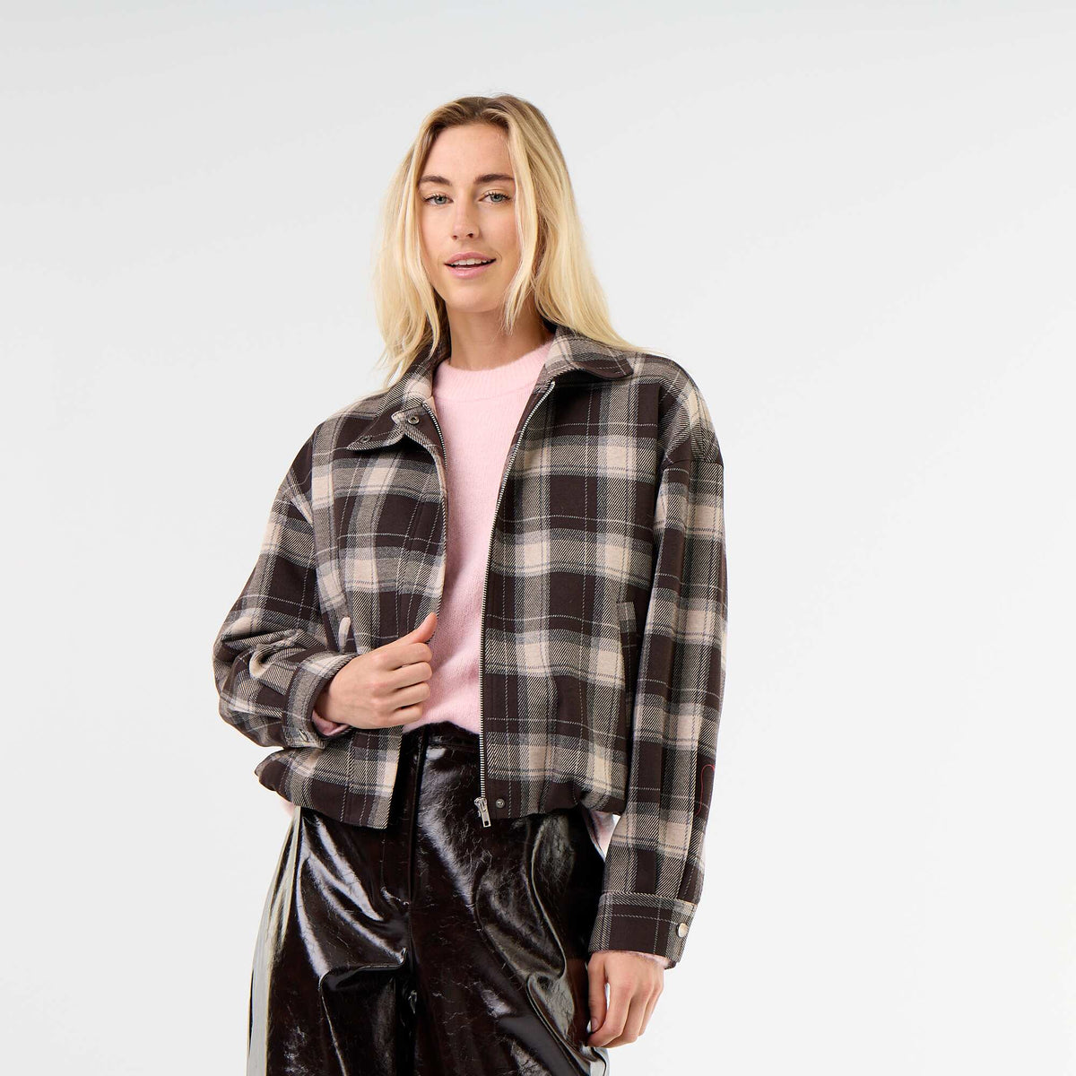 Checked textile jacket BROWN