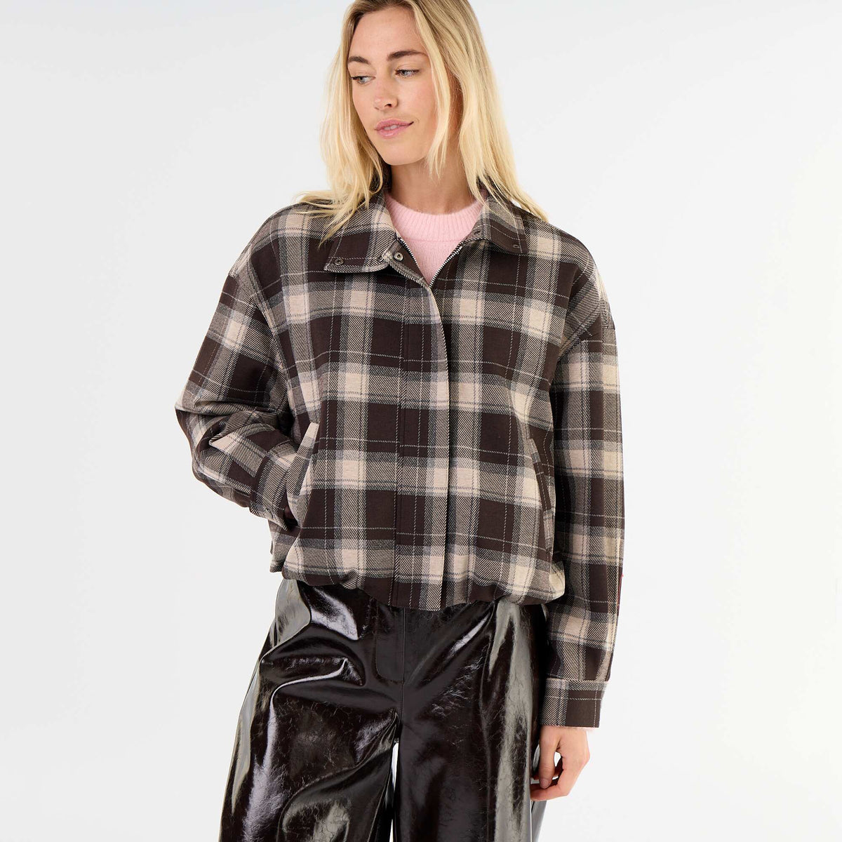 Checked textile jacket BROWN