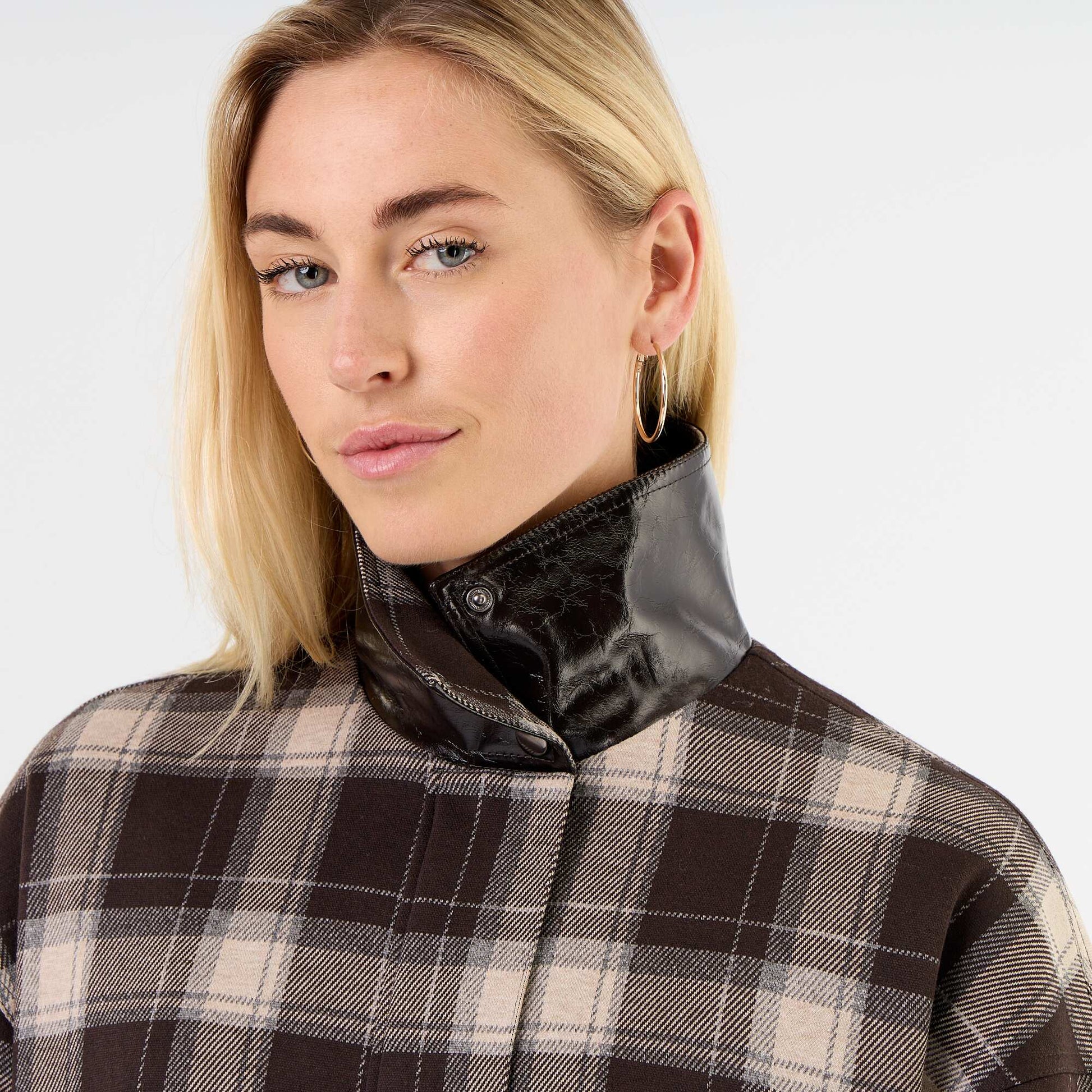 Checked textile jacket BROWN