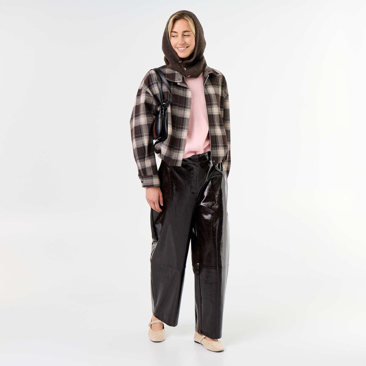 Faux Leather Barrel Pants BROWN