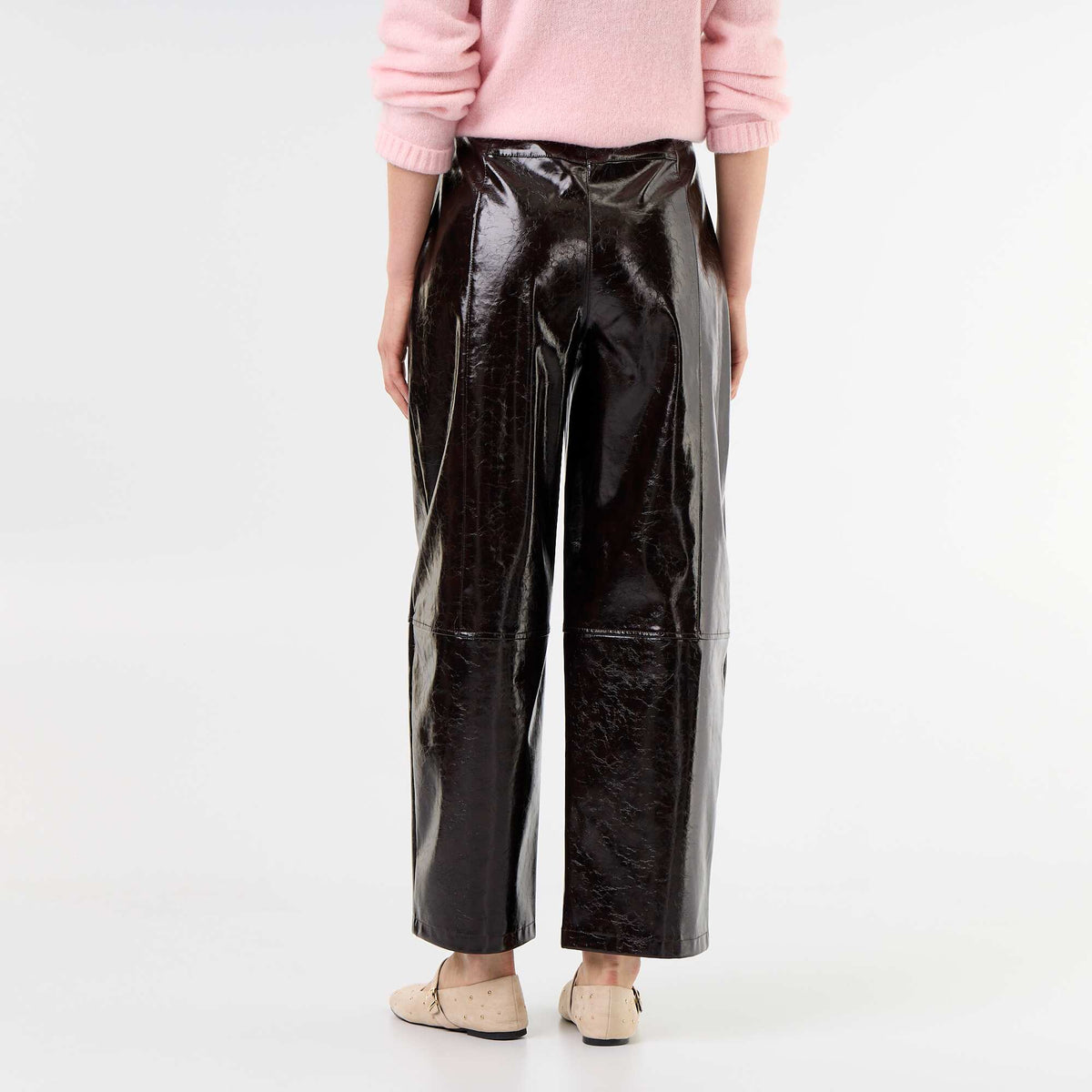 Faux Leather Barrel Pants BROWN
