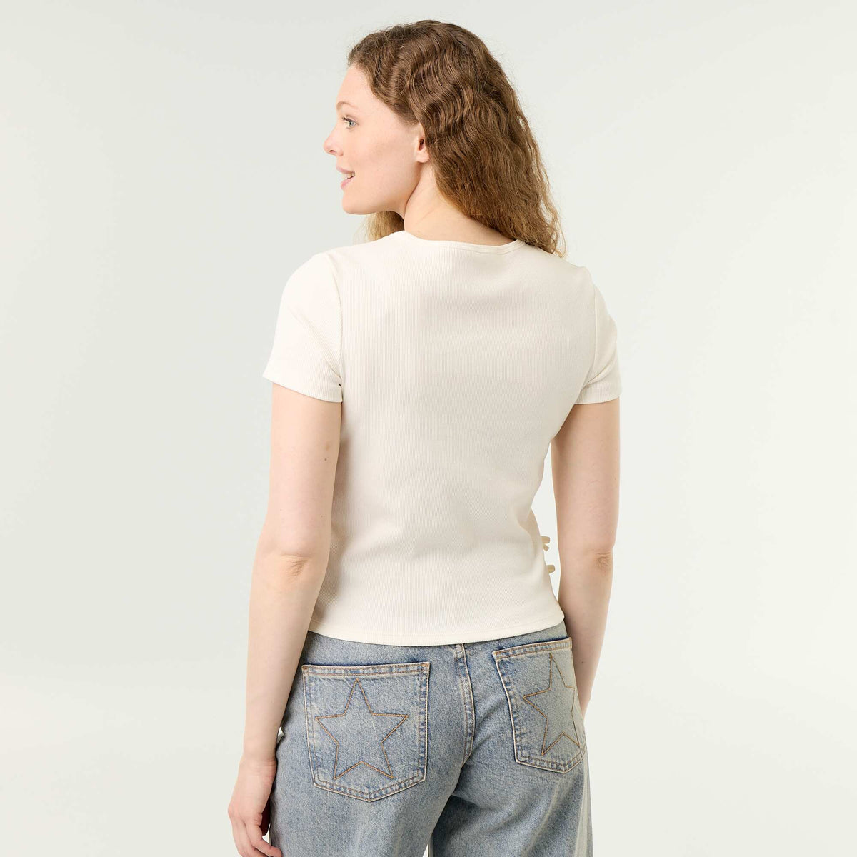 Plain Ribbed Knit T-shirt WHITE