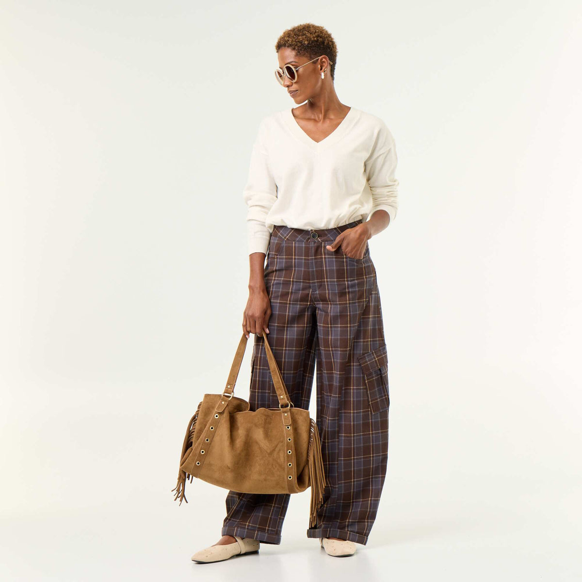 Plaid Balloon Trousers BROWN
