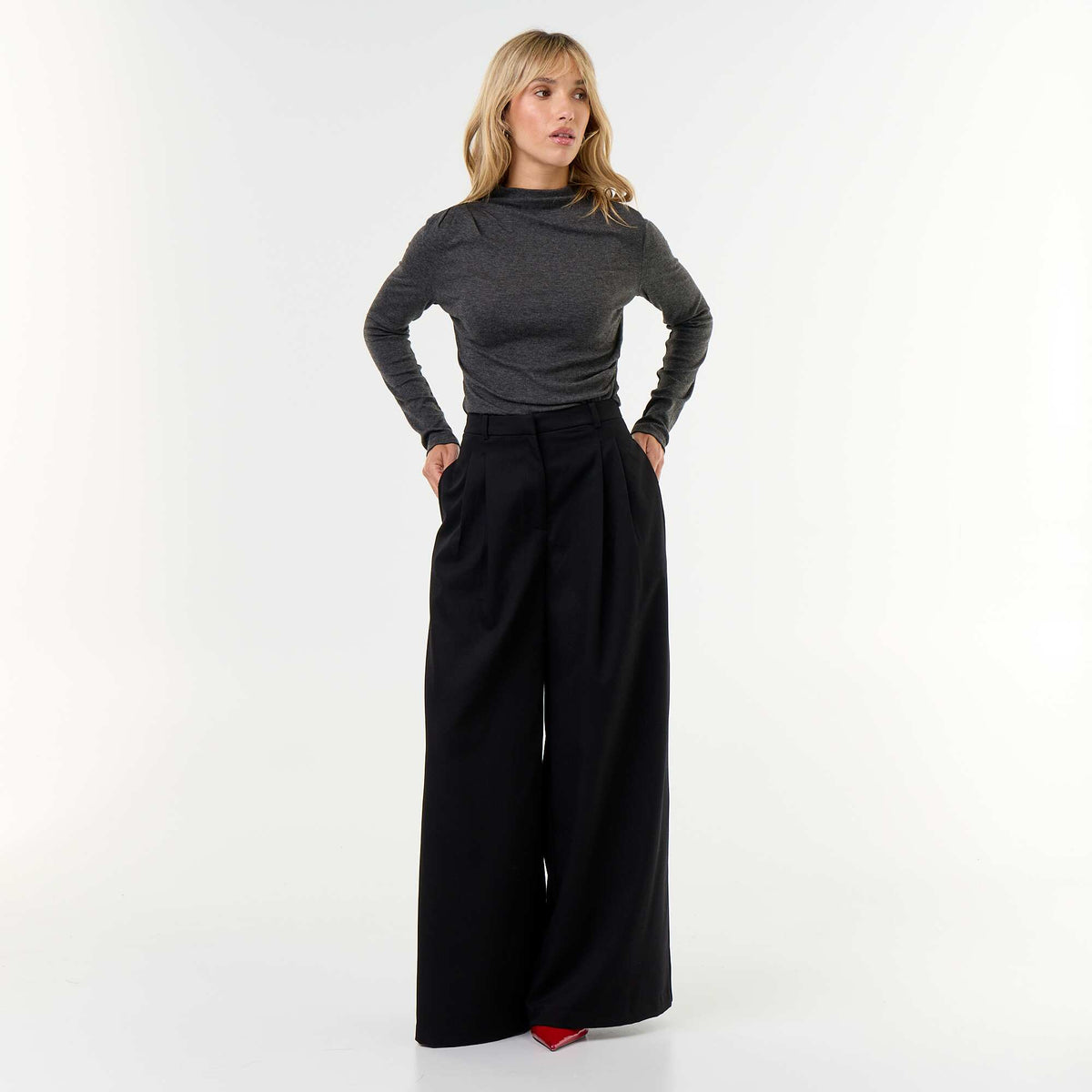 Draped Long-Sleeved T-shirt GREY