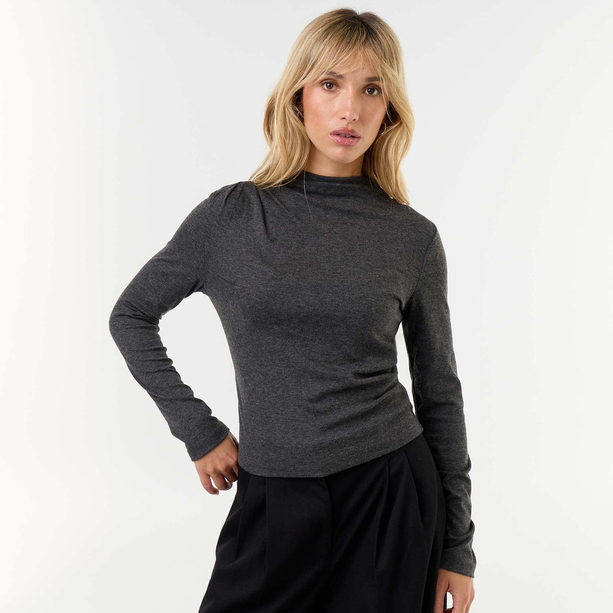 Draped Long-Sleeved T-shirt GREY