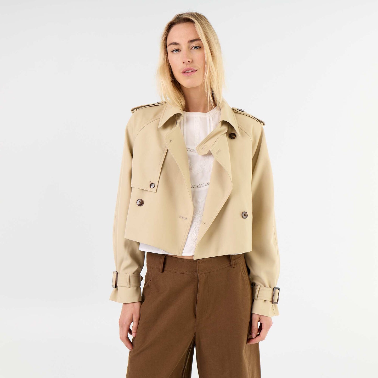 Short cotton trench coat BEIGE
