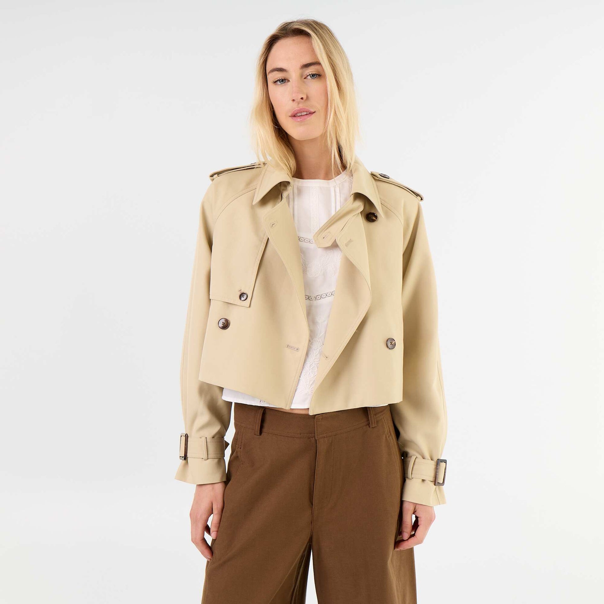 Short cotton trench coat BEIGE