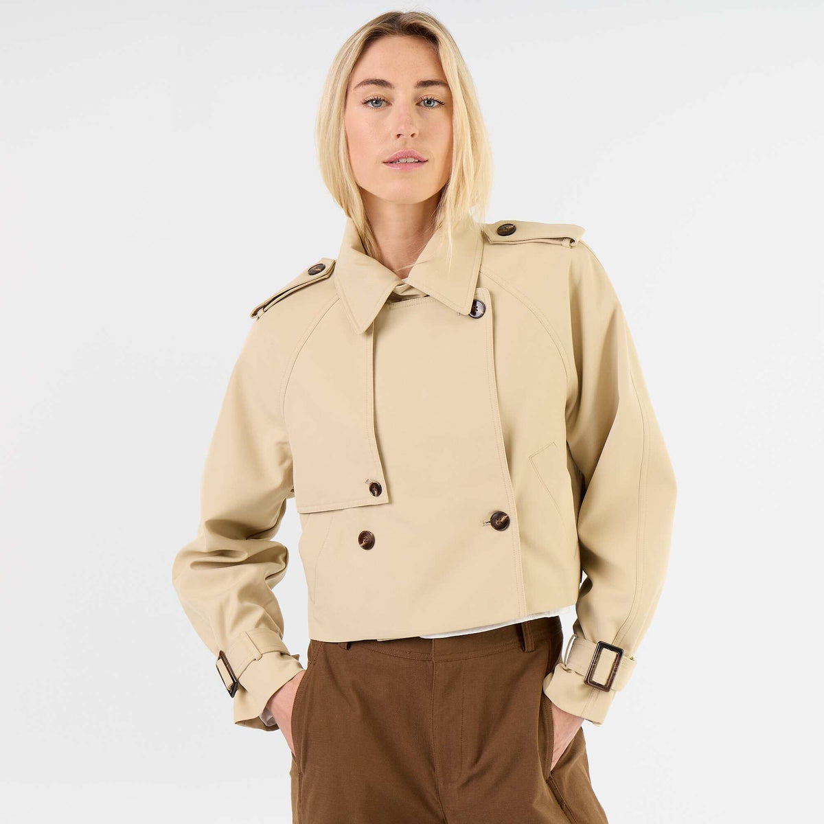 Short cotton trench coat BEIGE