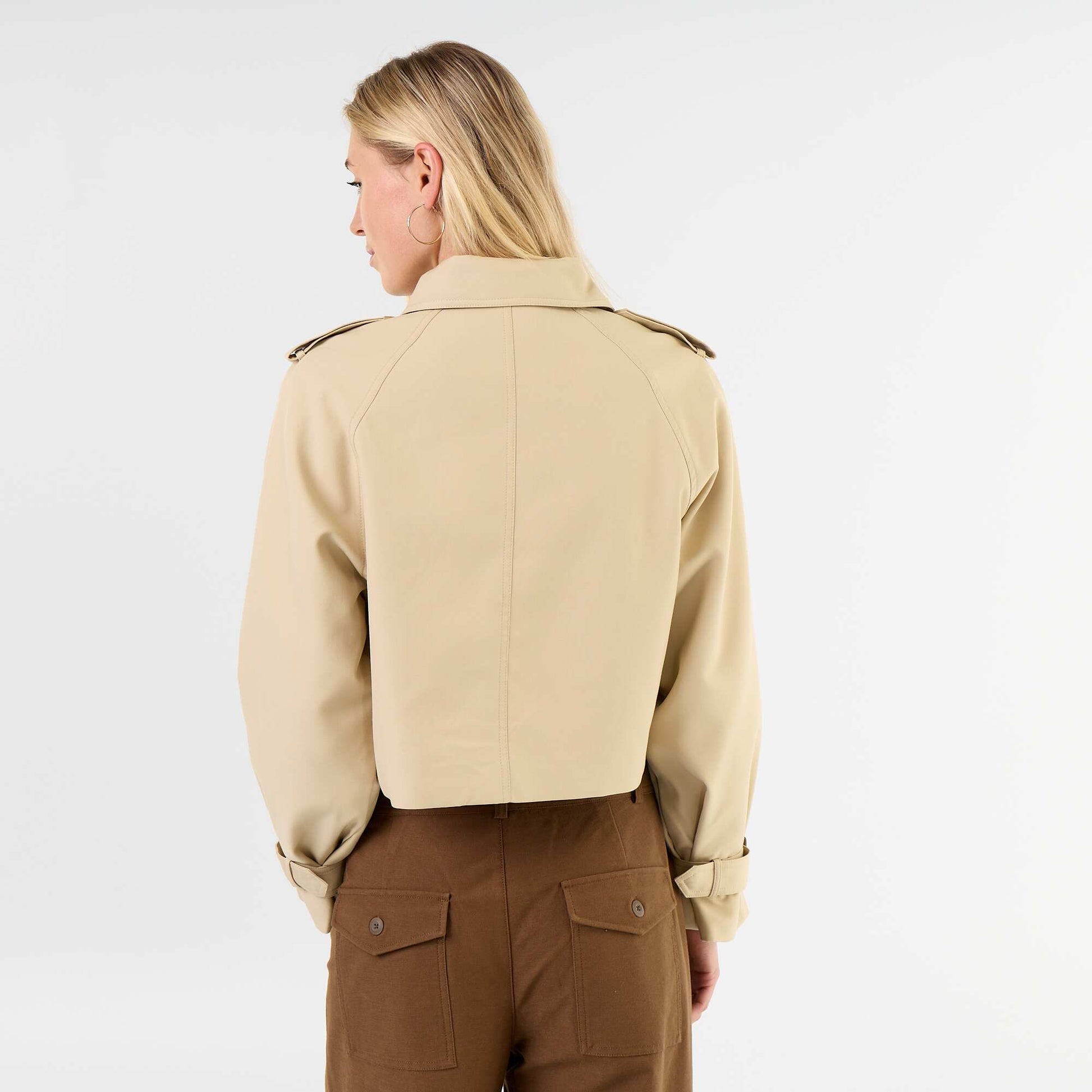 Short cotton trench coat BEIGE