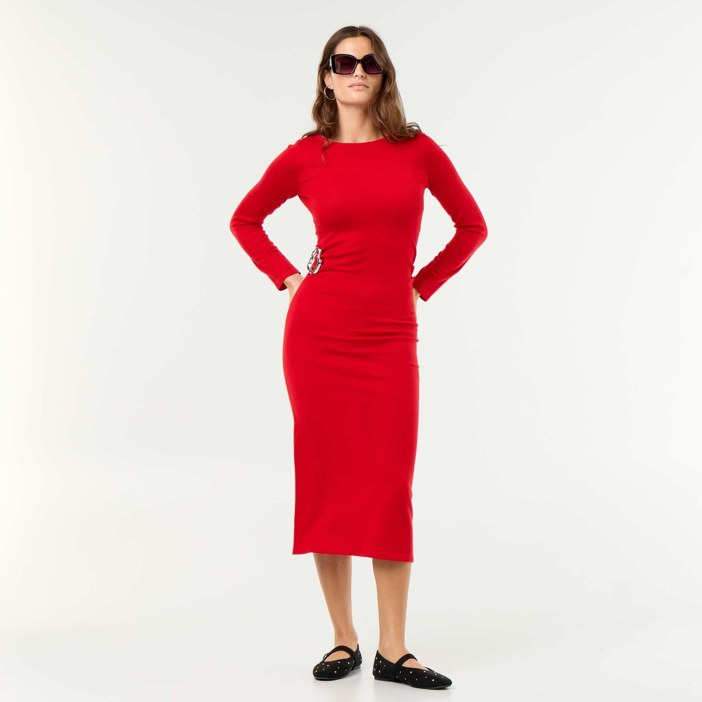 Long dress with waist detail RED
