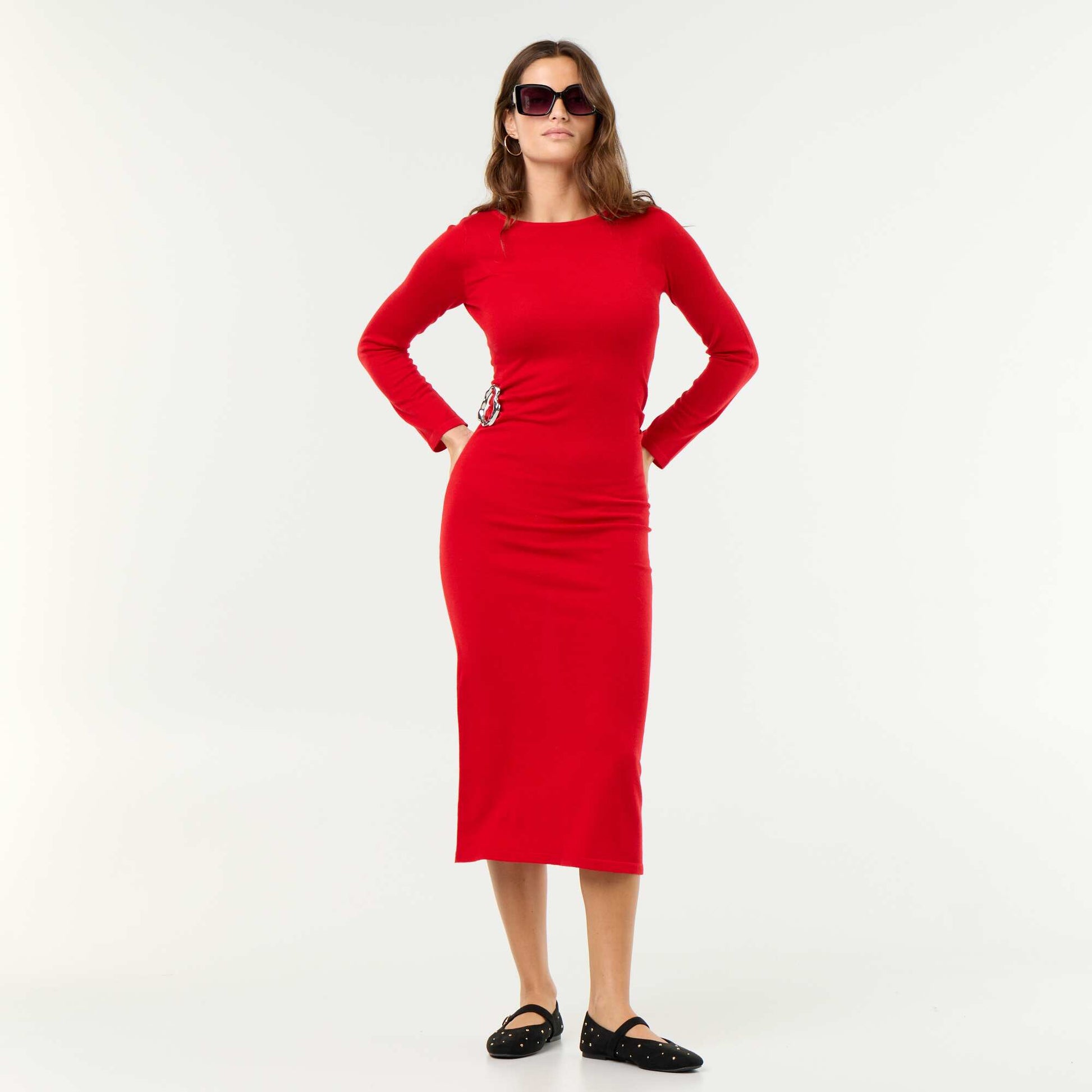 Long dress with waist detail RED