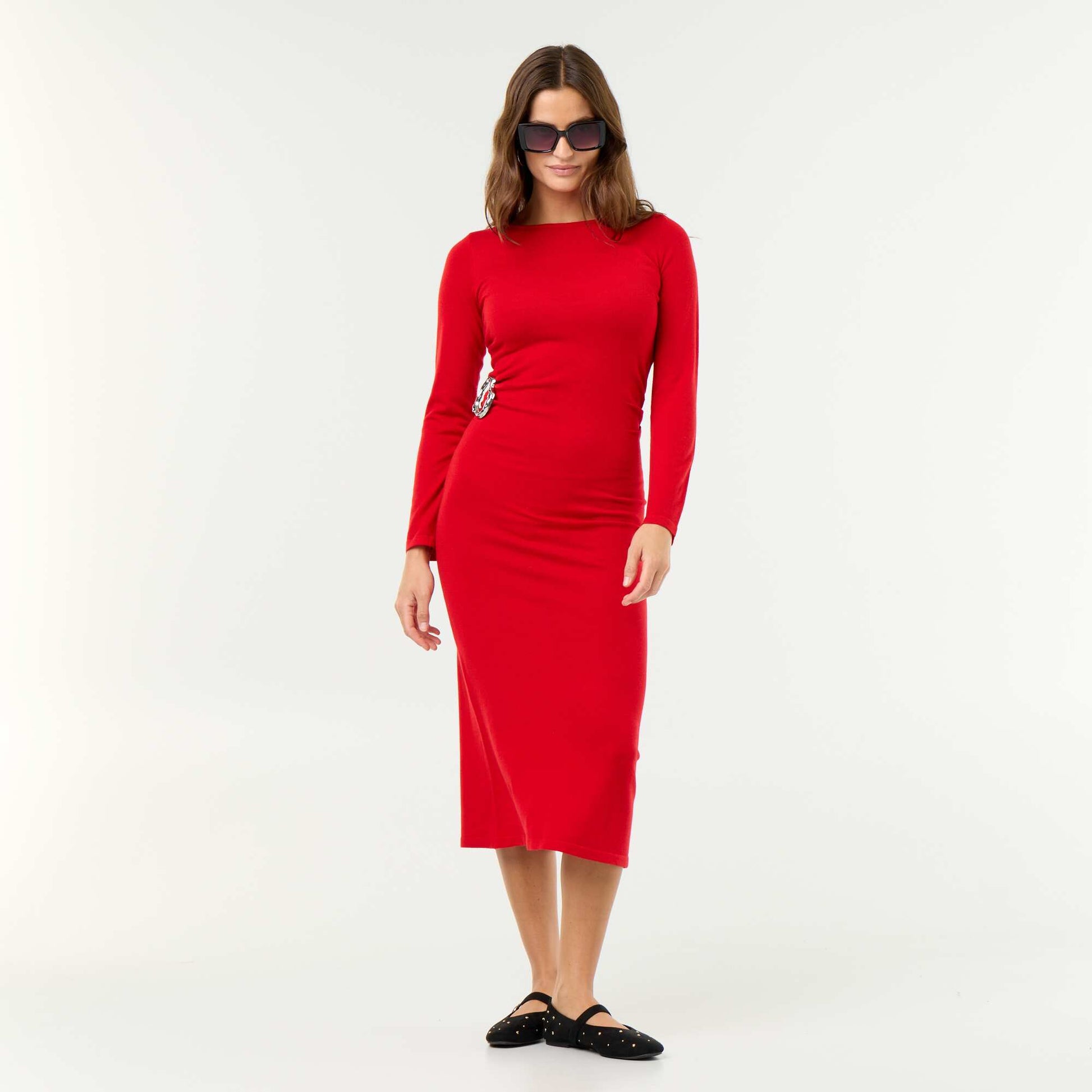 Long dress with waist detail RED
