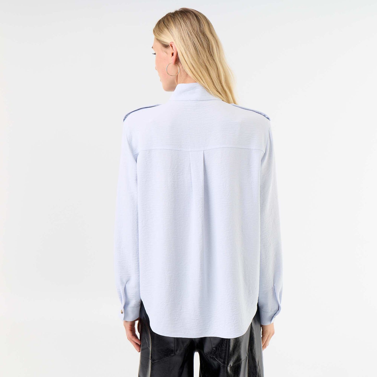 High-Neck Blouse with Shoulder Panels BLUE