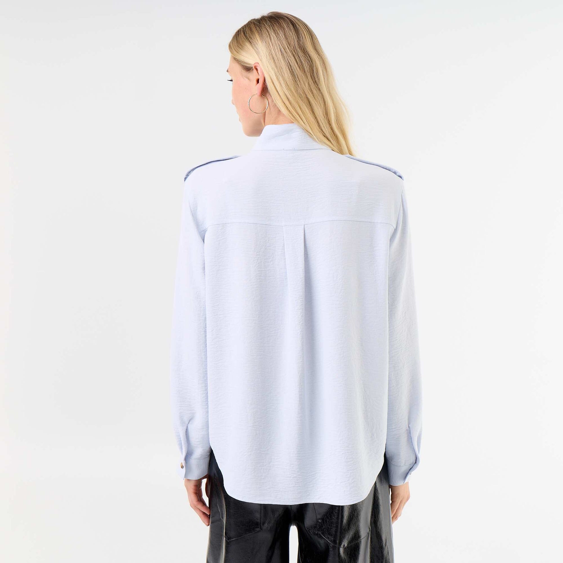 High-Neck Blouse with Shoulder Panels BLUE