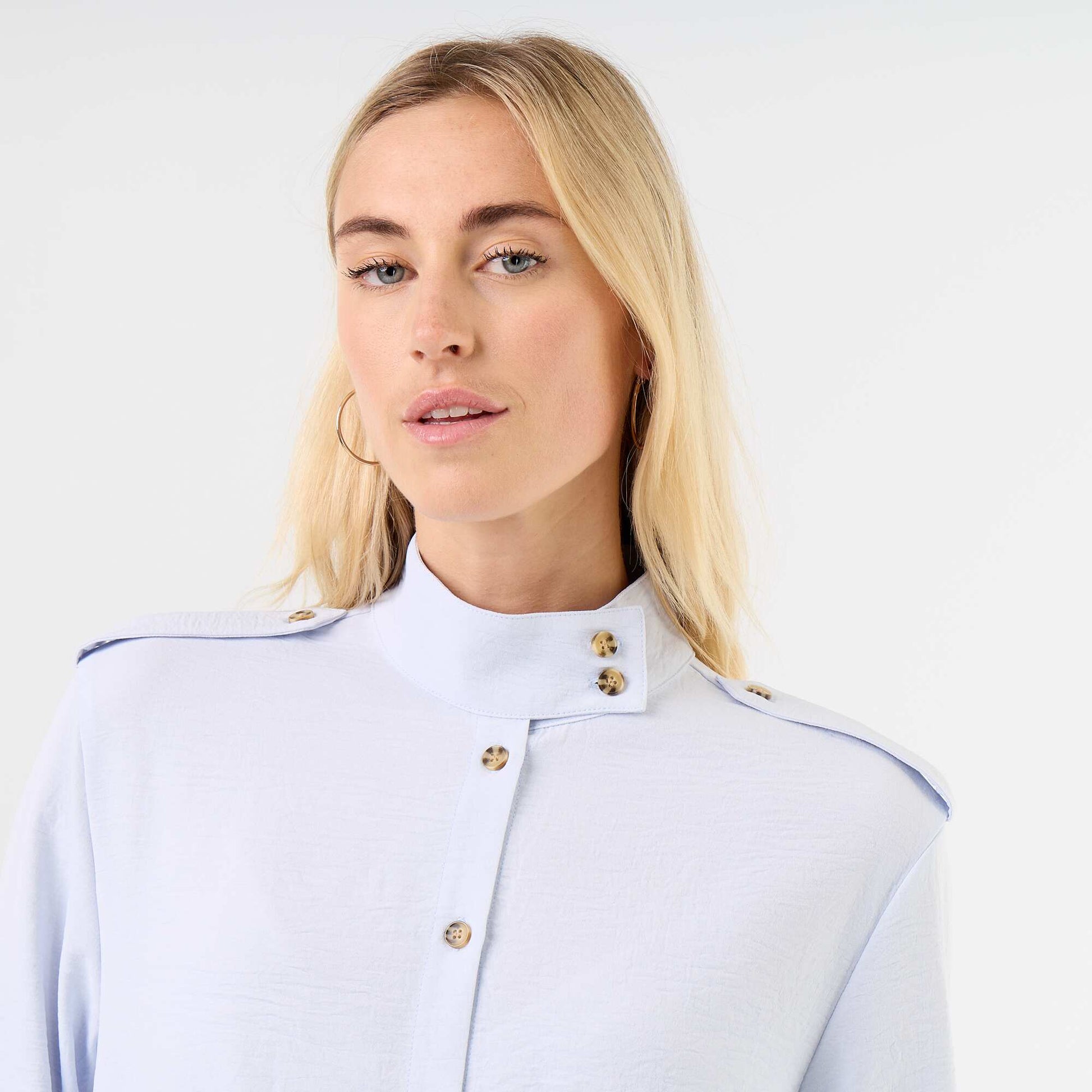 High-Neck Blouse with Shoulder Panels BLUE