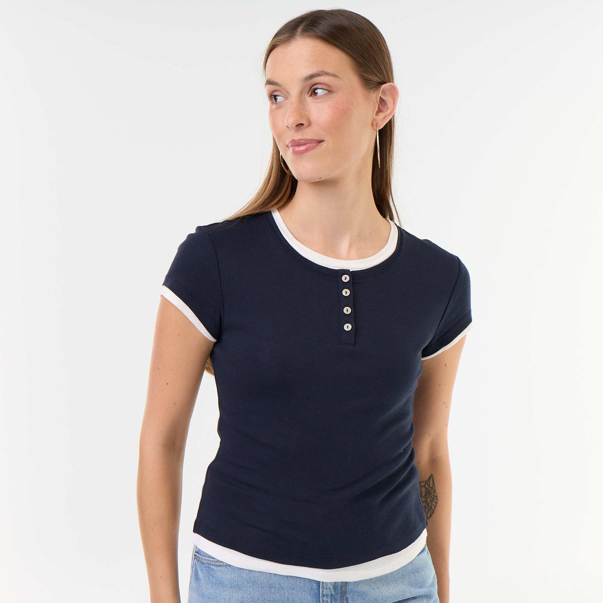 Short-sleeved 2-in-1 effect T-shirt BLUE