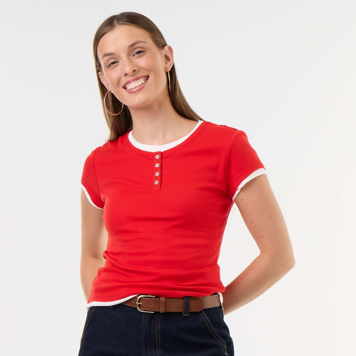 Short-sleeved 2-in-1 effect T-shirt RED
