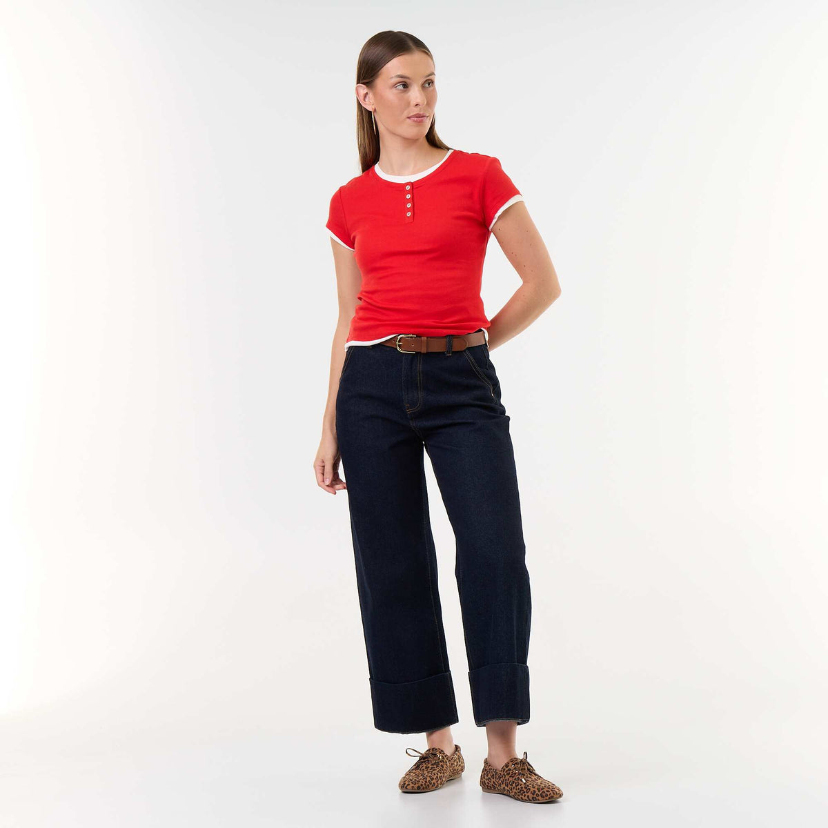 Short-sleeved 2-in-1 effect T-shirt RED