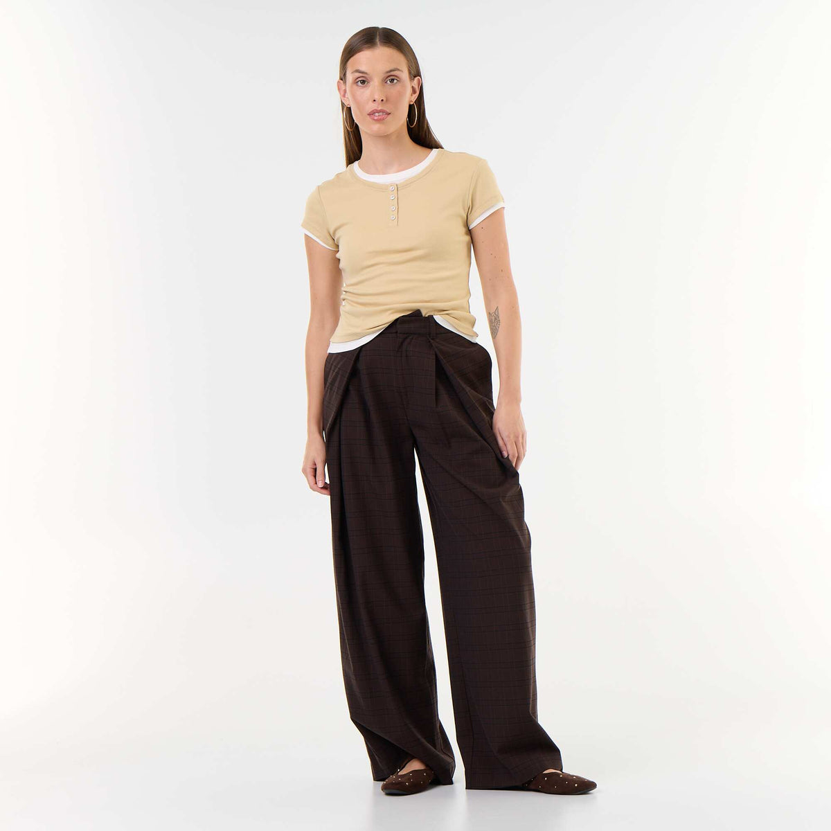 Short-sleeved 2-in-1 effect T-shirt BEIGE